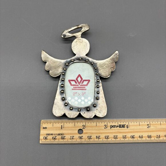 Vintage HK Perfect Angel Picture Frame Pewter Style 2x3 Folk Art Photo Holder - Picture 5 of 6